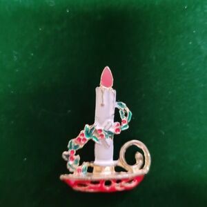 Vintage Baked Enamel Holiday Candle Brooch